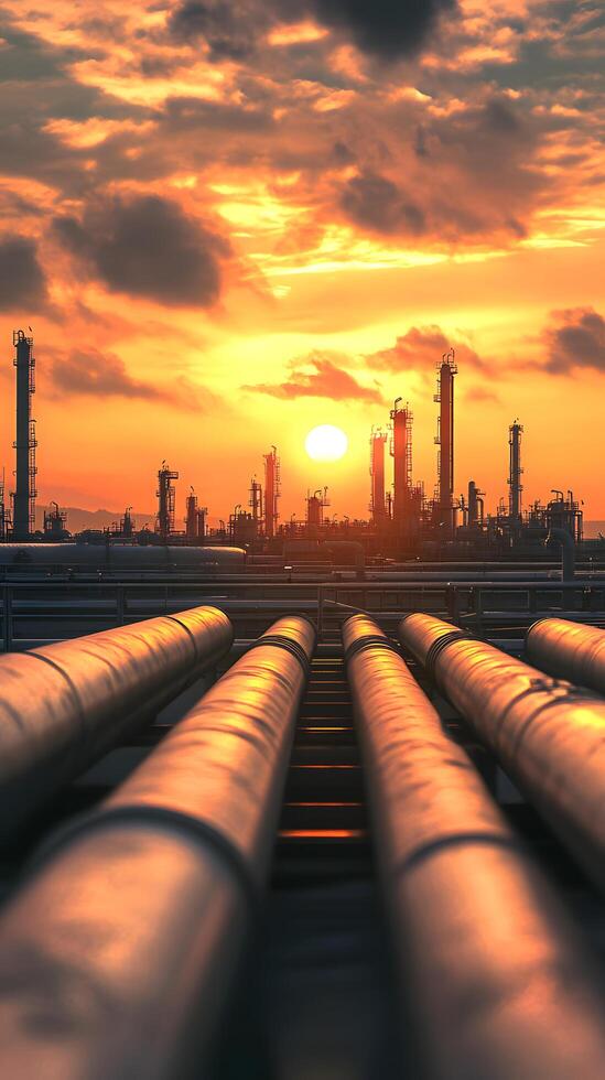 Industrial Refinery at Sunset with Pipelines photo