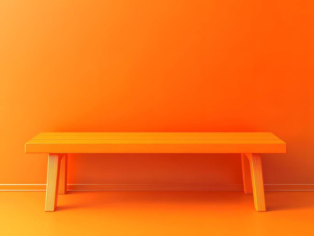 An Orange Bench Against Orange Wall photo