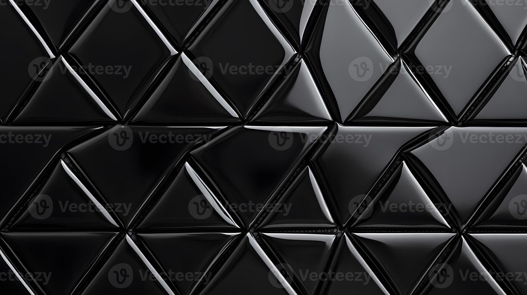 Geometric Pattern of Glossy Black Ceramic Triangular Tiles photo