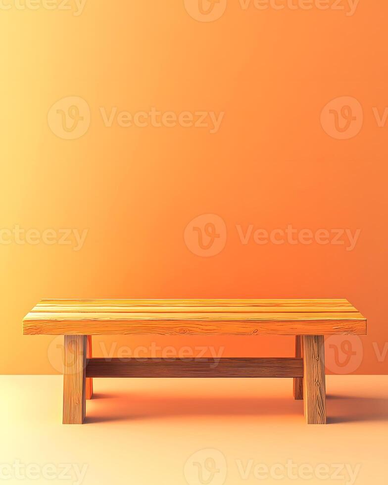 Wooden Table Against Orange Background photo