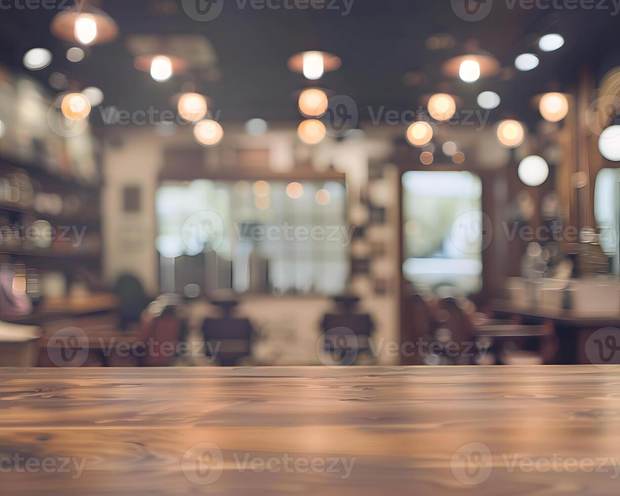 Wooden Table in Blurred Barbershop Interior photo