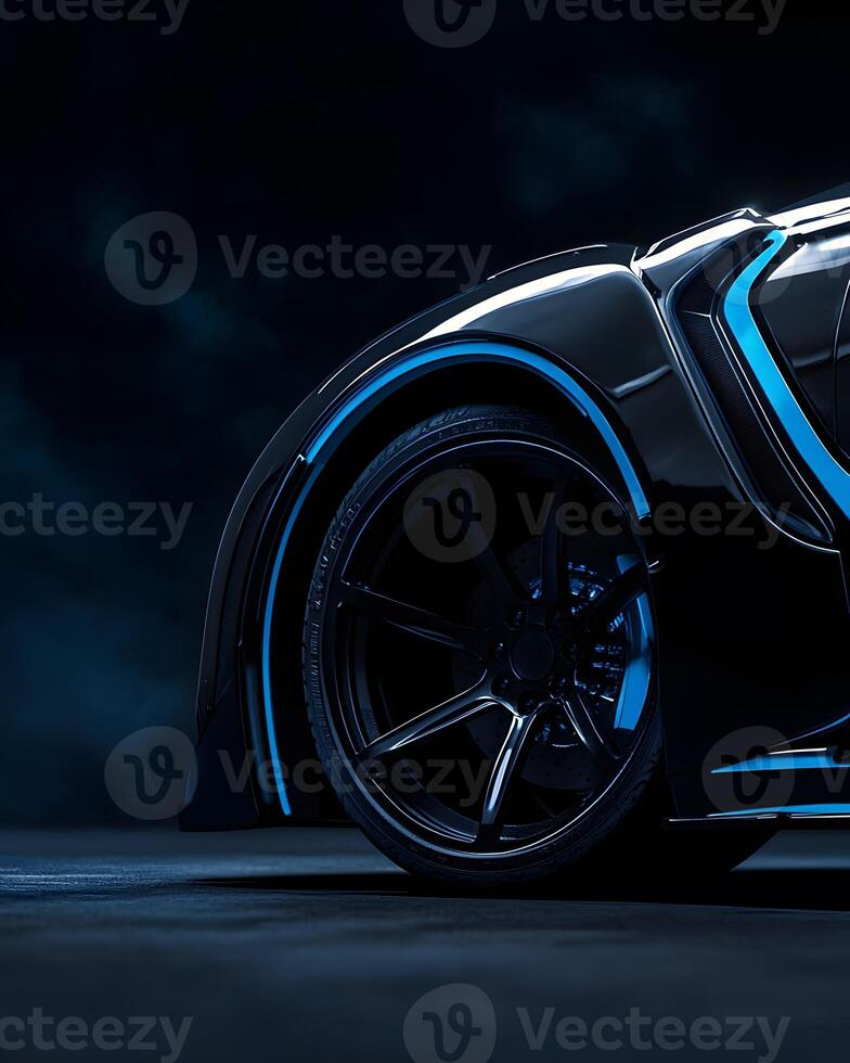 Black Sports Car with Blue Accent Detail photo