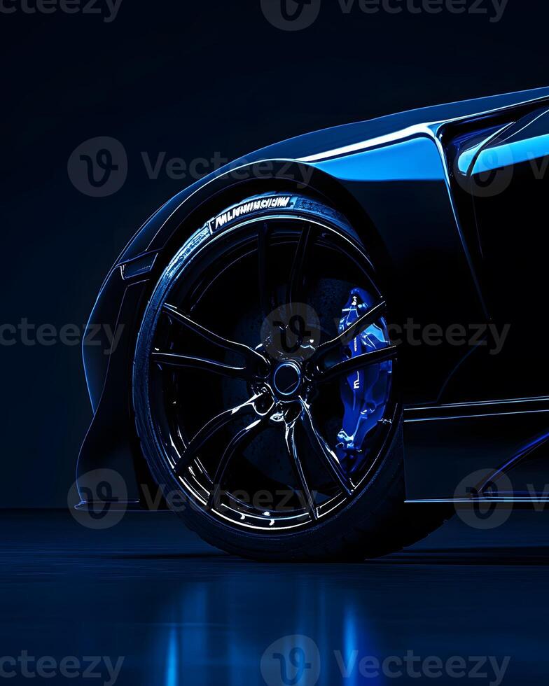 Black Sports Car Wheel and Partial Body Detail photo