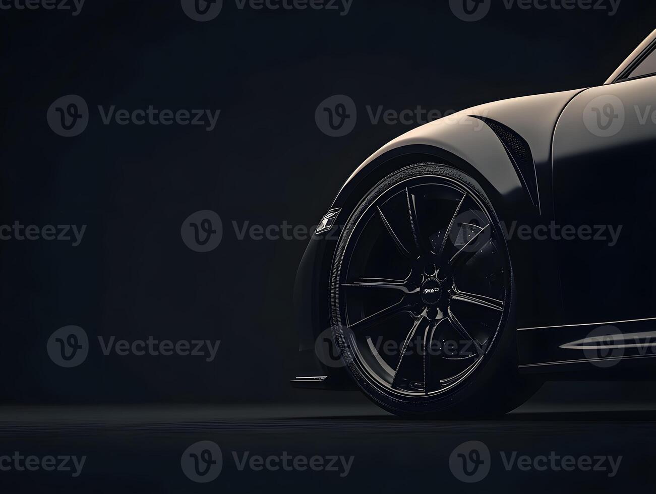 Black Sports Car Wheel Fender Detail photo