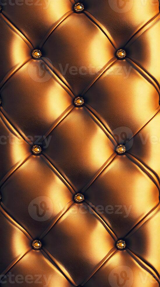 Gold Tufted Leather Upholstery with Button Accents photo