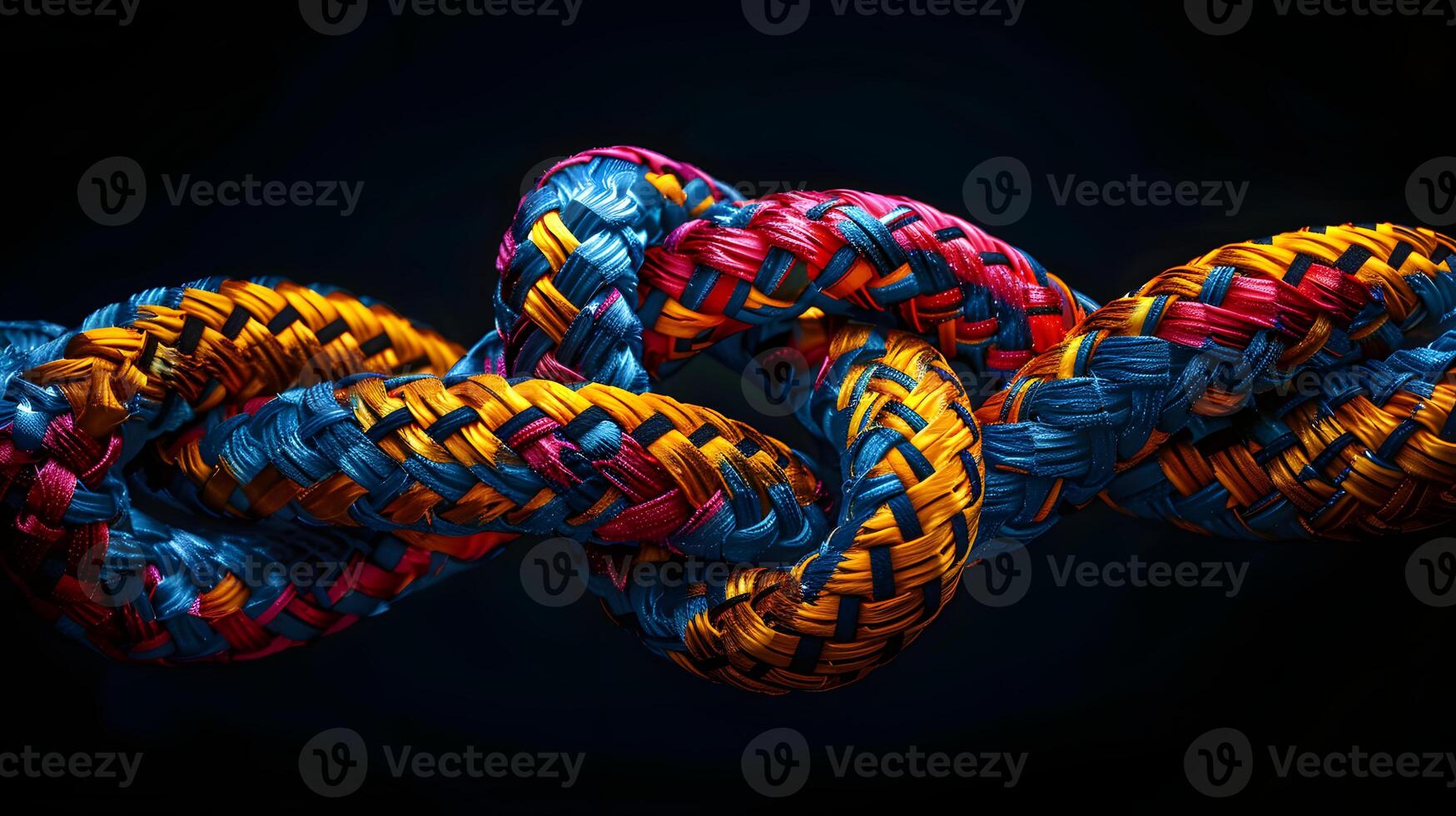 Interwoven Braided Rope Knot in Blue, Red, and Gold photo