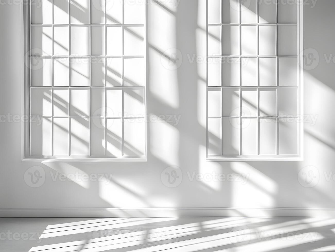 Sunlight and Shadows in a Room with Two White Windows photo