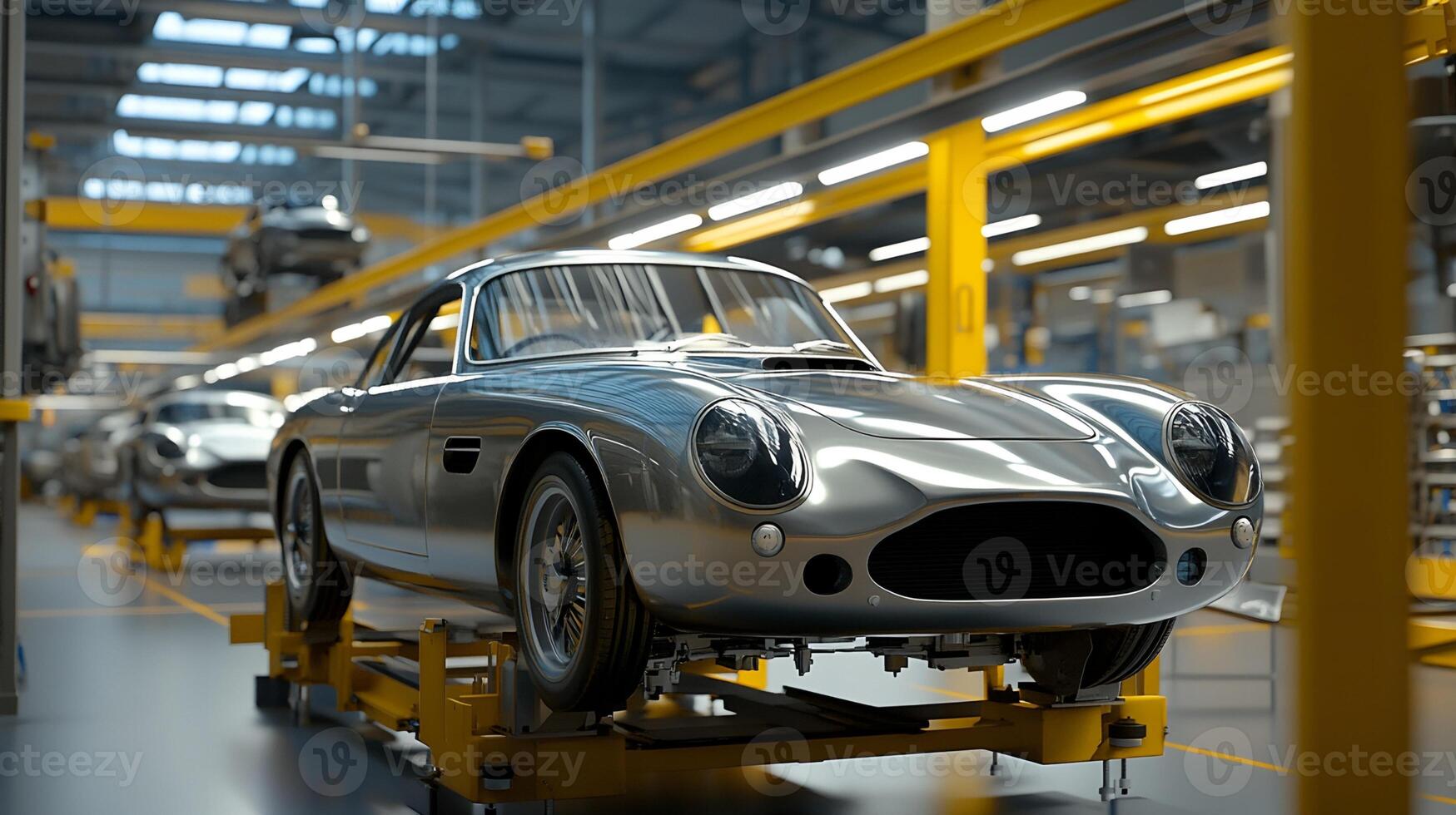 Silver Classic Sports Car on Assembly Line photo