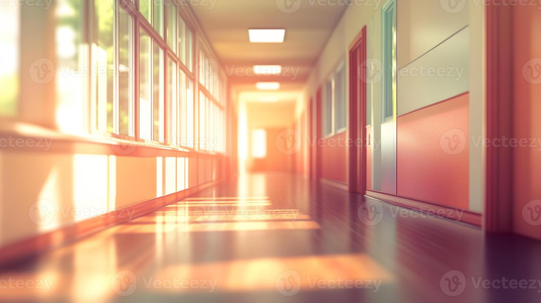 School Hallway with Windows and Doors photo