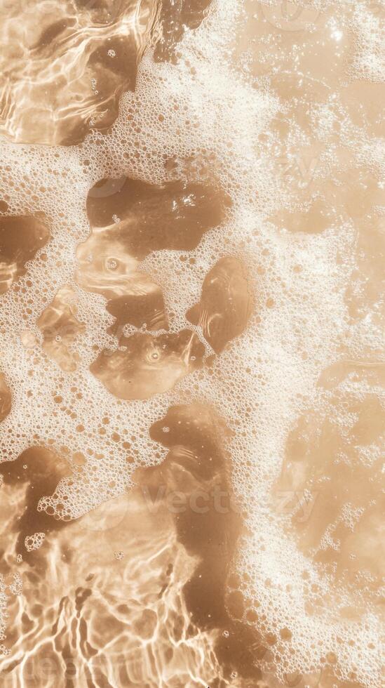 Water and Foam Texture Light Brown Liquid with White Bubbles photo