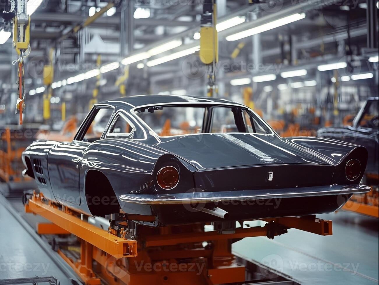 Unassembled Classic Car Body on Factory Assembly Line photo