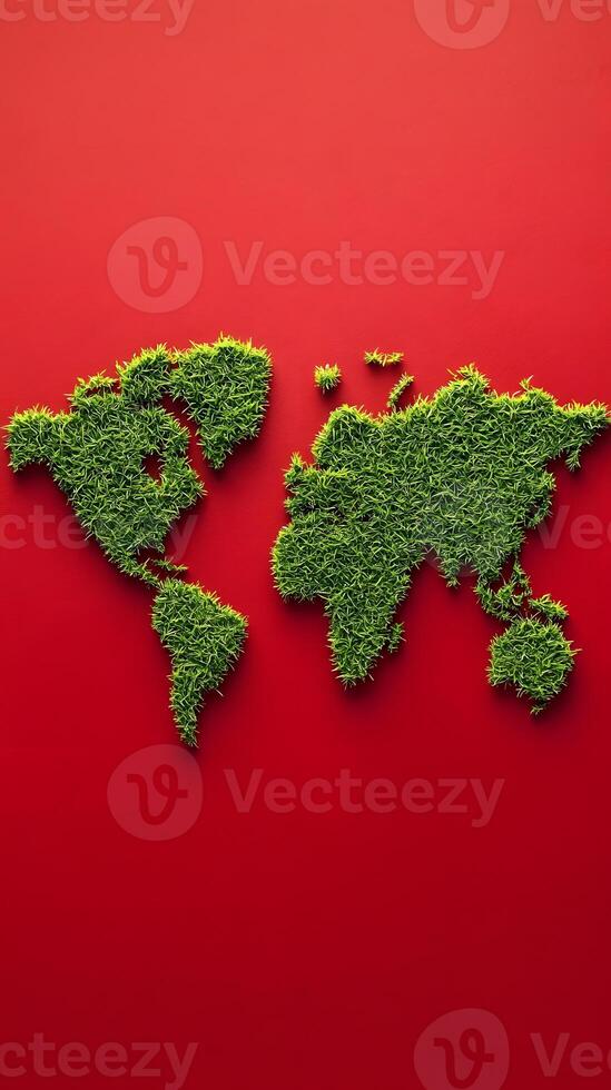 A Grass Map on Red Backdrop photo
