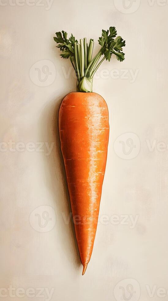 Single Carrot with Green Tops on Beige Background photo