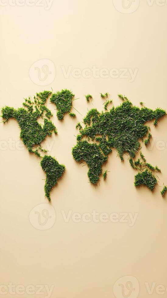 Sustainable Earth A Green Representation of the World Map Created with Natural Elements photo