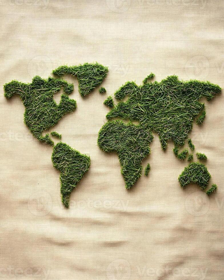World Map Created from Grass A Sustainable Representation of Our Planet's Geography photo