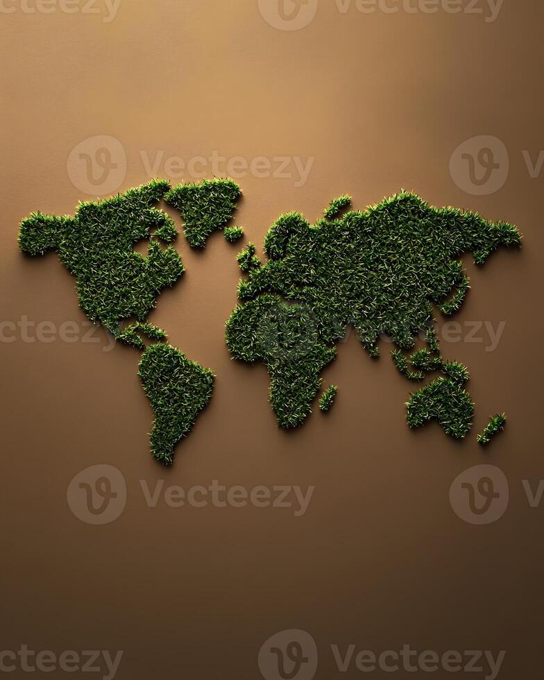Grass World Map on Brown Backdrop photo