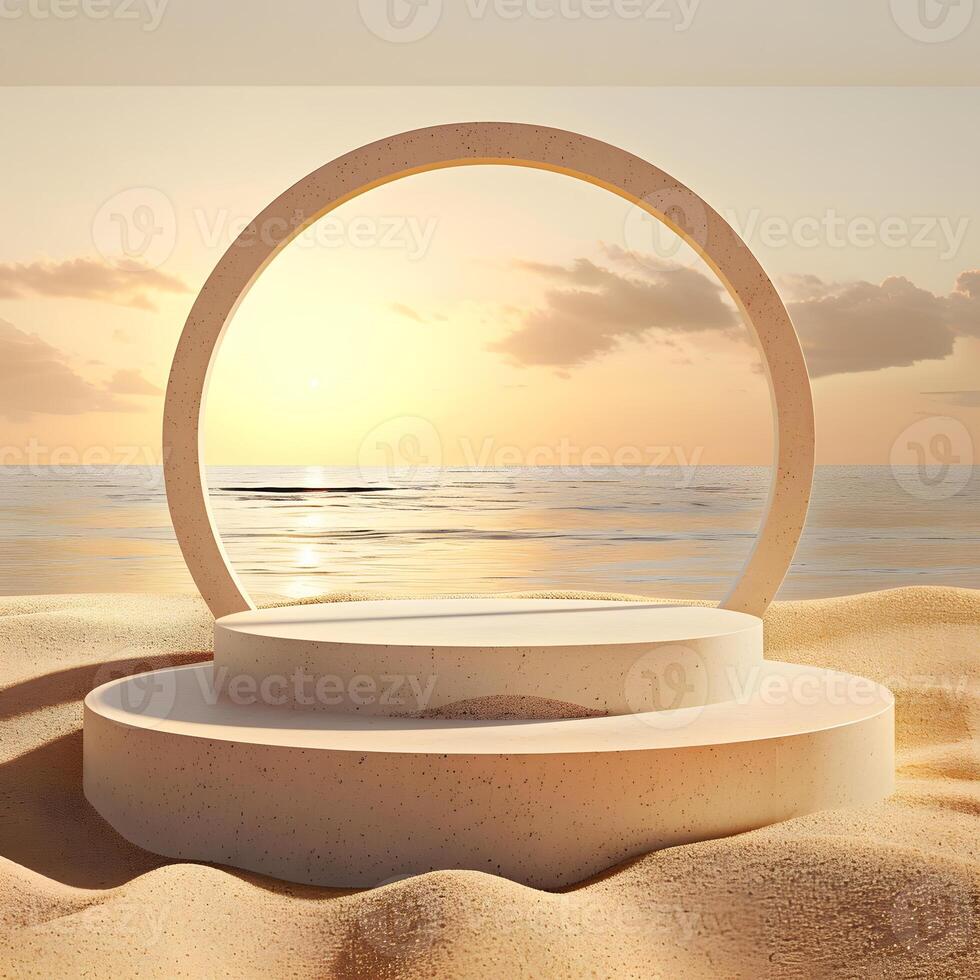 Beach Scene with Two-Tiered Display Platform and Circular Frame photo