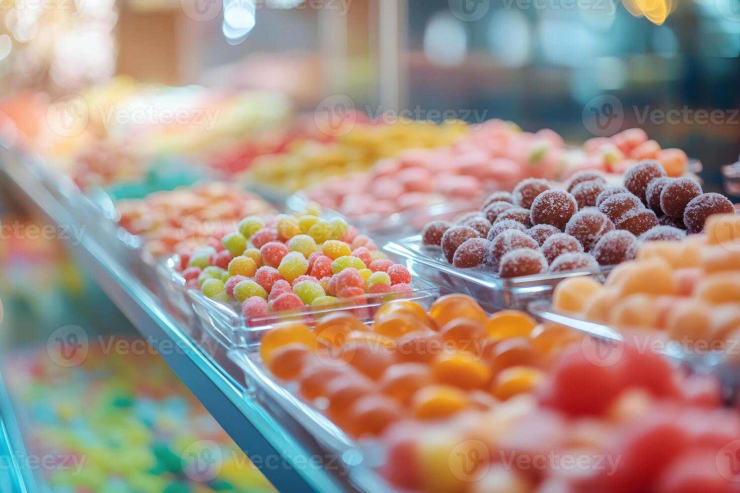 Assortment of Candies and Gumdrops in Display Case photo