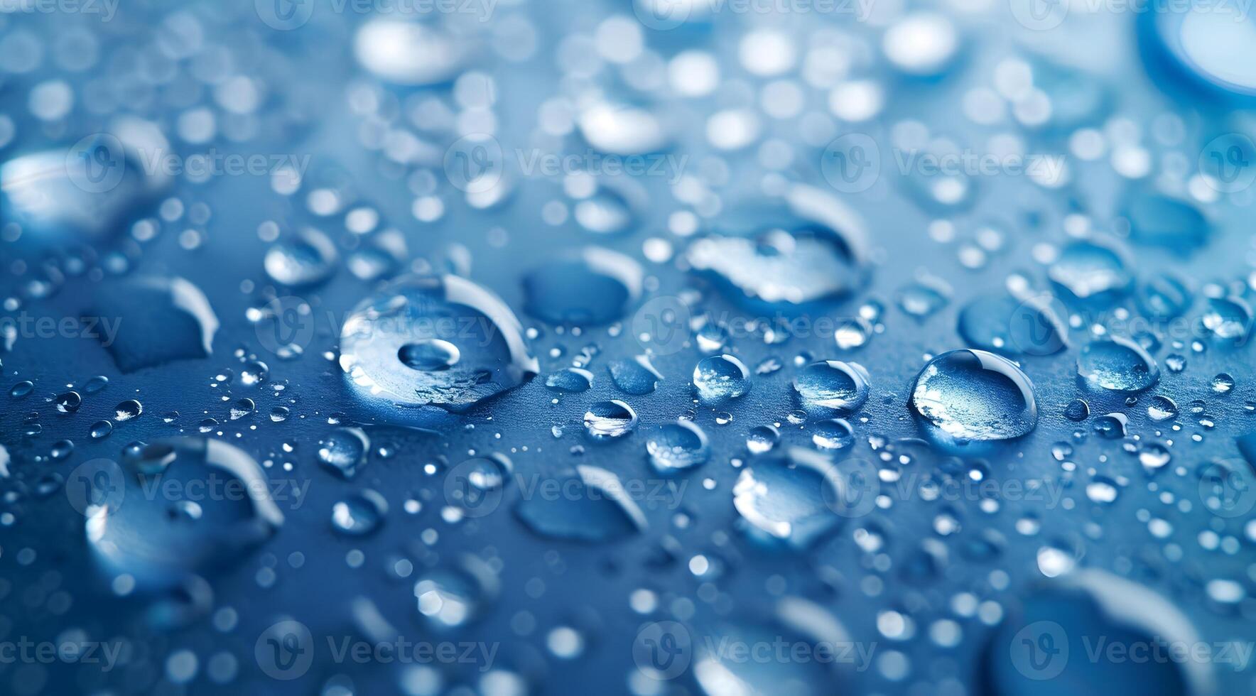 Close-Up of Water Droplets on a Blue Surface Capturing Light and Texture photo