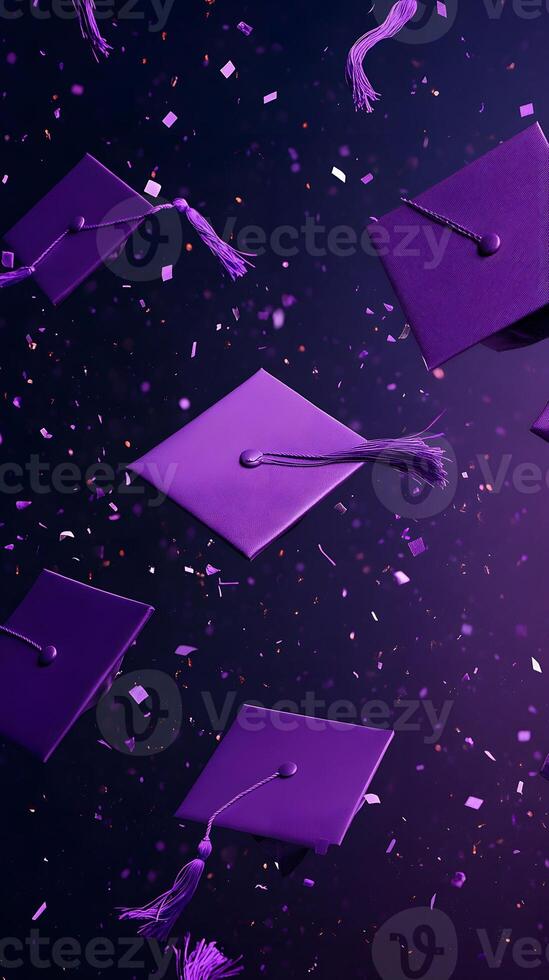 Celebrating Academic Achievements A Vibrant Graduation Cap Celebration with Purple Themes photo