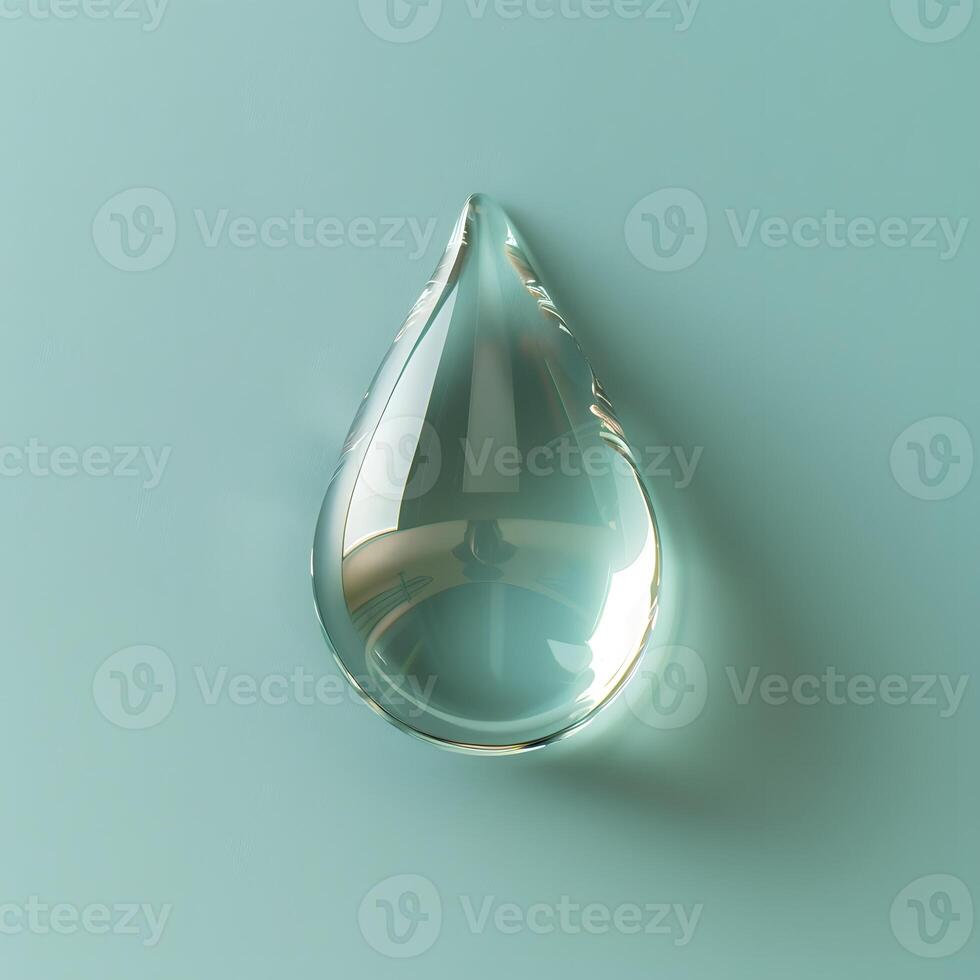 Clear Glass Teardrop on Teal Background photo