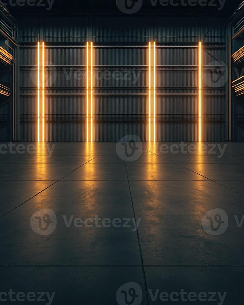 Industrial Hangar Interior with Amber Lighting photo