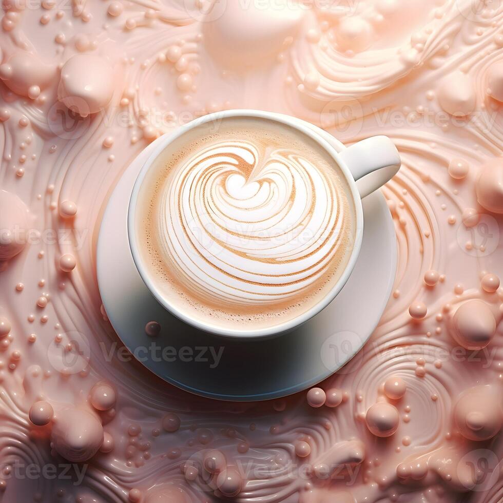 Latte Art Coffee on Pink Liquid Background photo