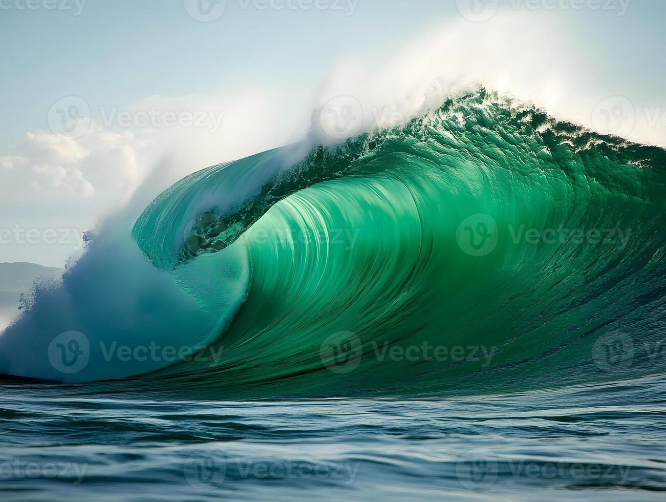 Large Ocean Wave with Teal and Green Hues photo