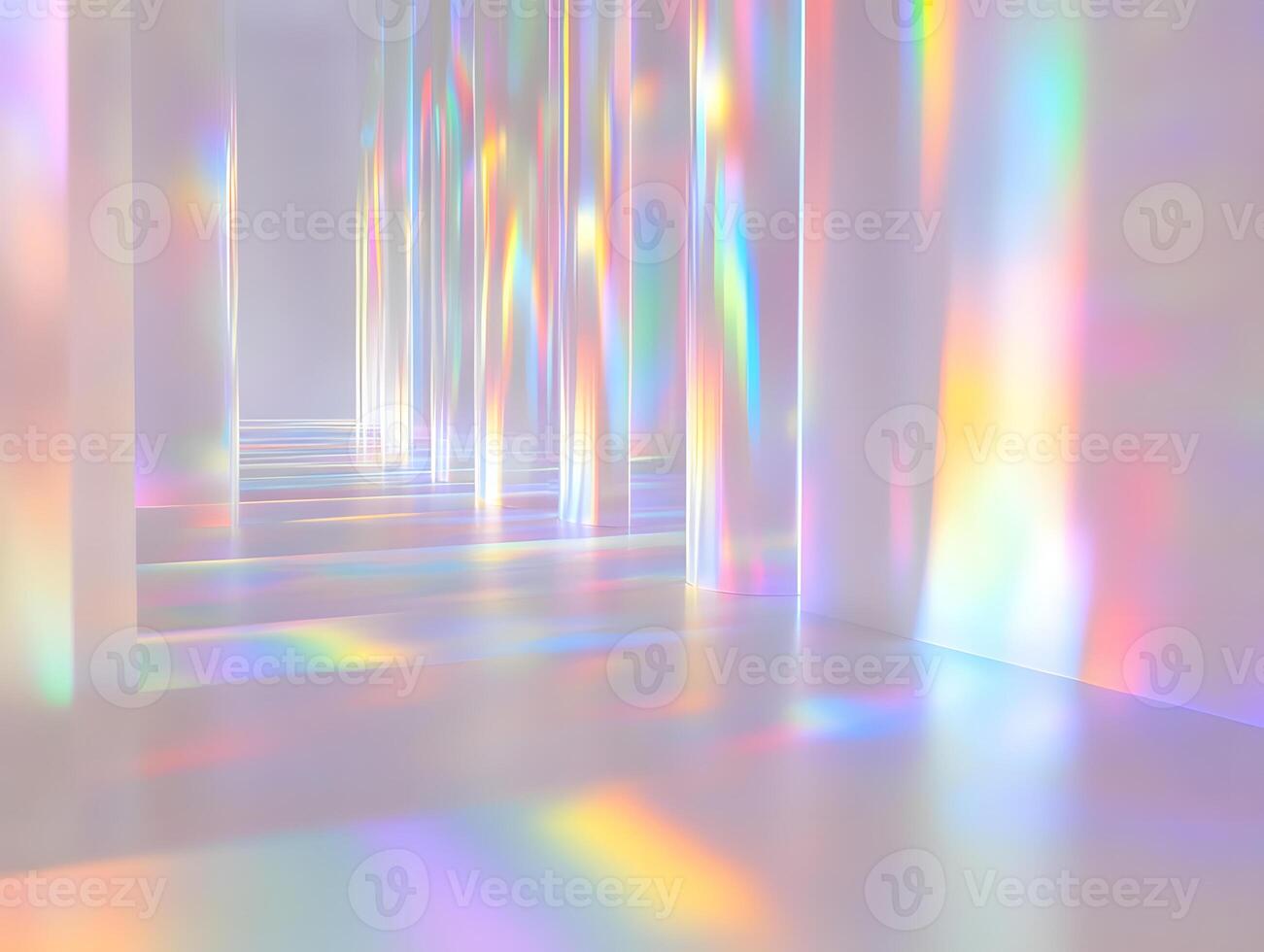 Iridescent Hallway with Pastel Rainbow Reflections photo