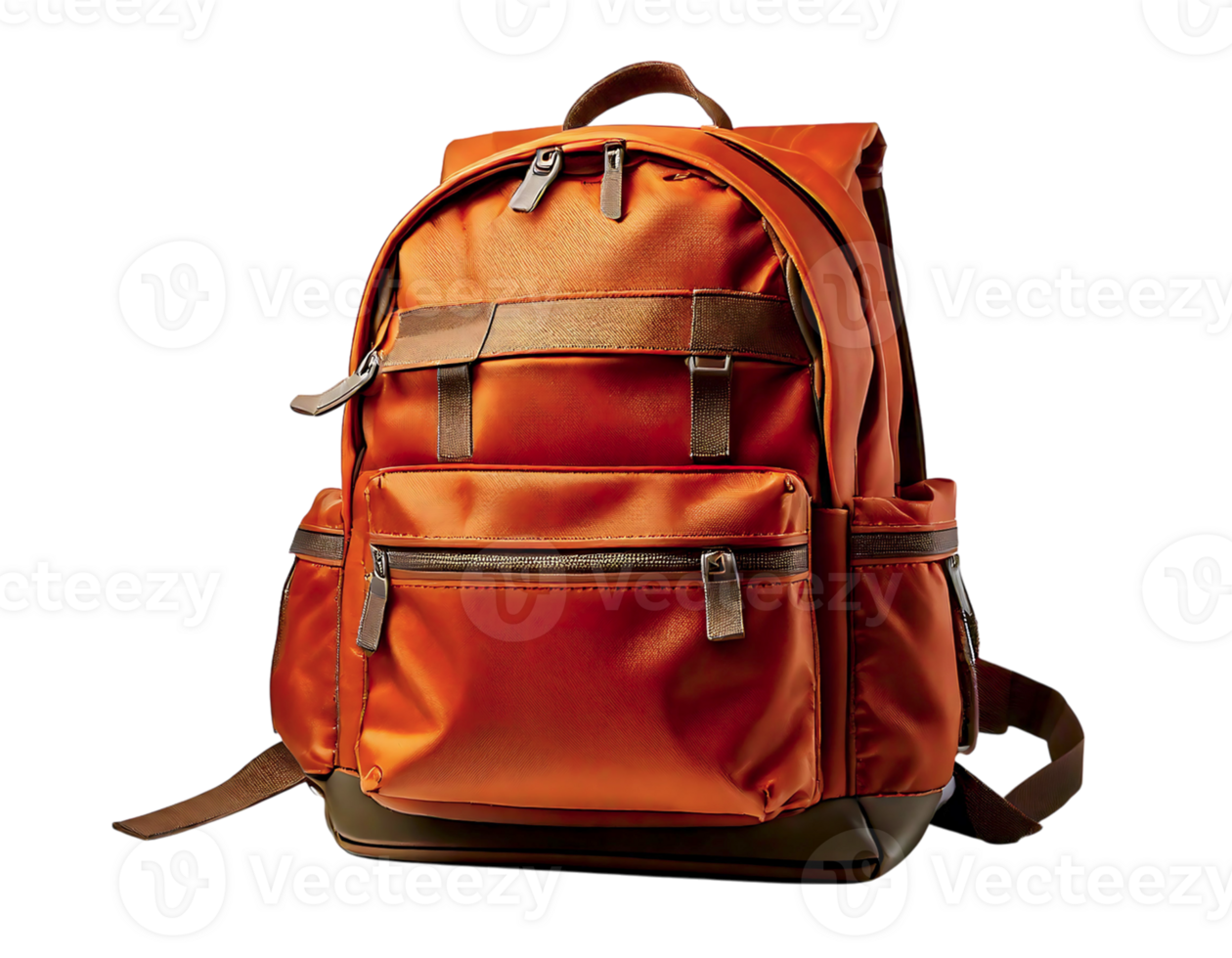 Stylish burnt orange backpack, perfect for travel or everyday use. Multiple pockets offer ample storage. Clean lines and premium material create a sophisticated look. png