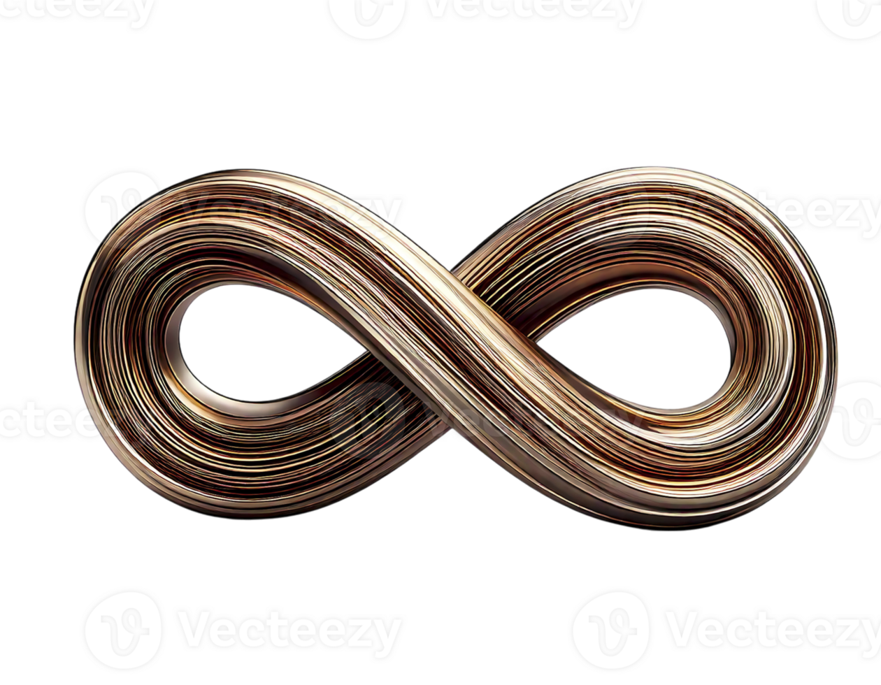 Elegant metallic infinity symbol, swirling bronze and brown hues. Represents endlessness, potential, and continuous flow. Ideal for concepts of technology, eternity, or cyclical processes. png