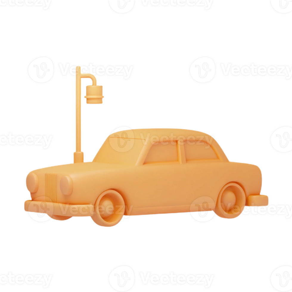 A toy car is shown in orange with a street light png