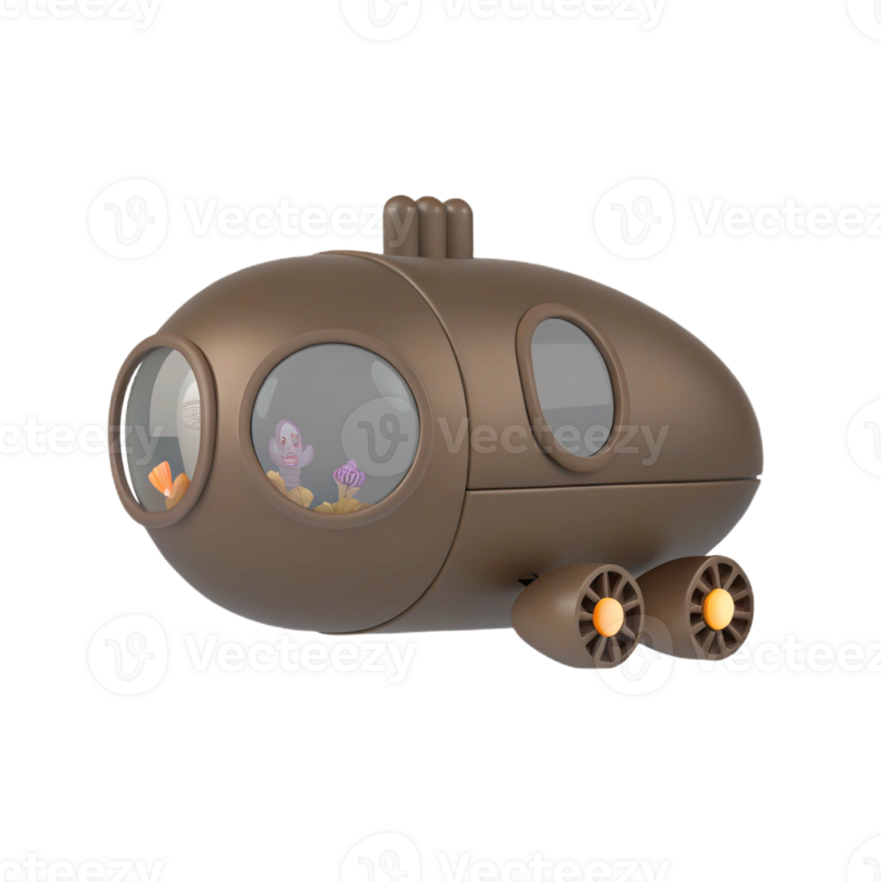 A brown submarine shaped toy with a window png