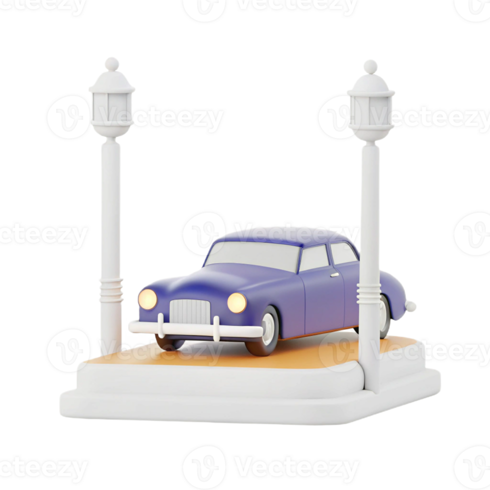 A purple car sitting on a lamp post png