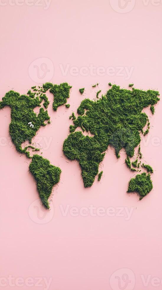 A Grass World Map against Pink Background photo