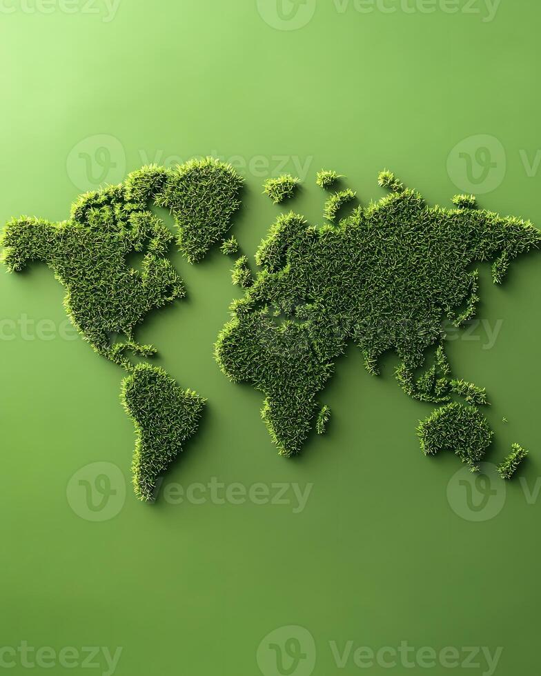 Green Grass World Map against Green Background photo