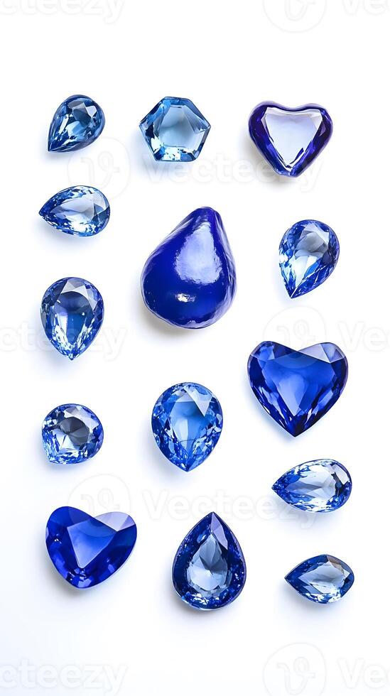 Assortment of Blue Gemstones in Various Cuts and Shapes photo