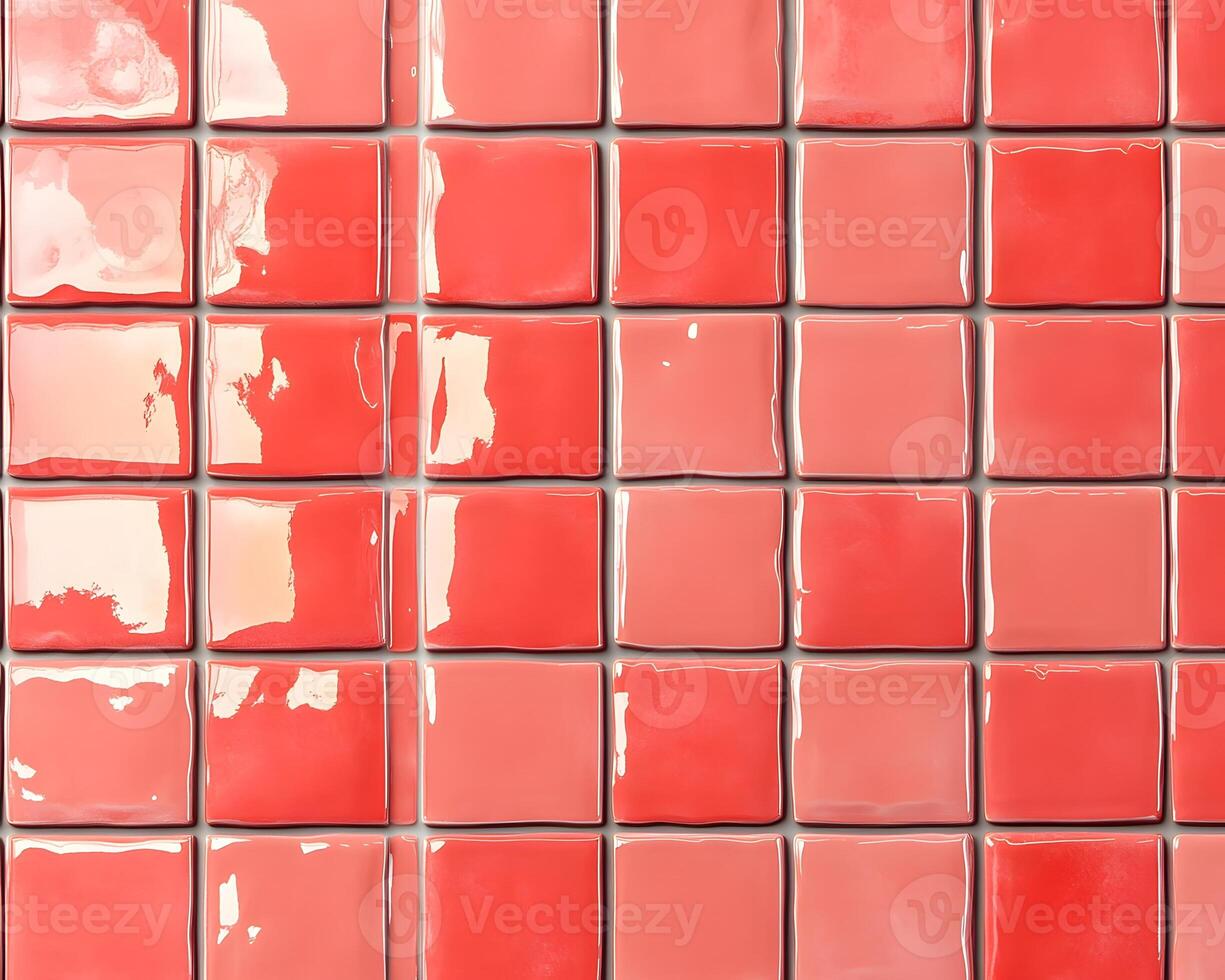 Grid of Glossy Coral Square Tiles photo