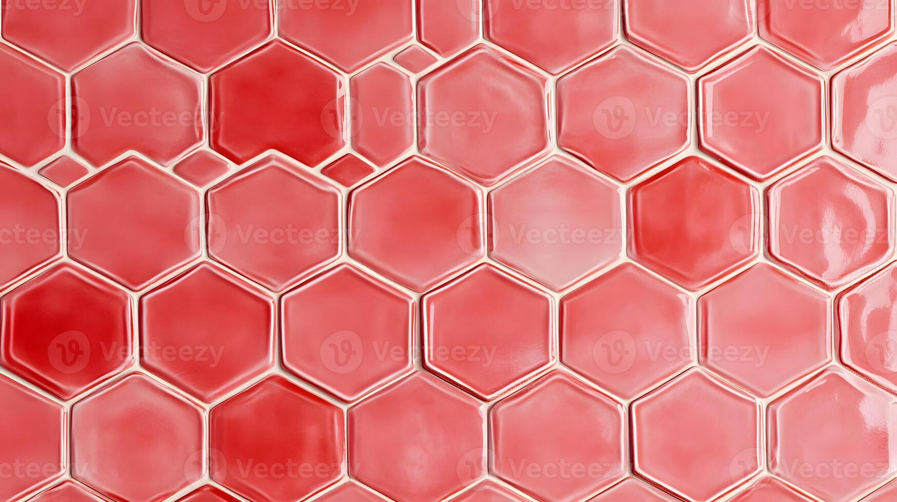 Hexagonal Coral Red Tile Pattern photo