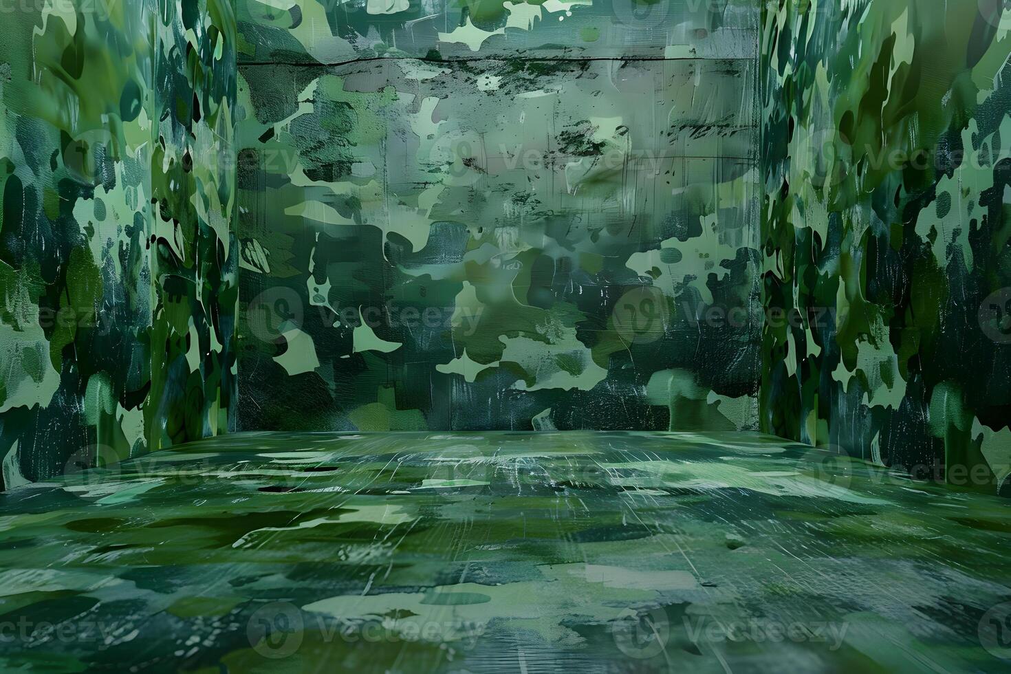 Camouflage-Patterned Room Interior Rendering photo