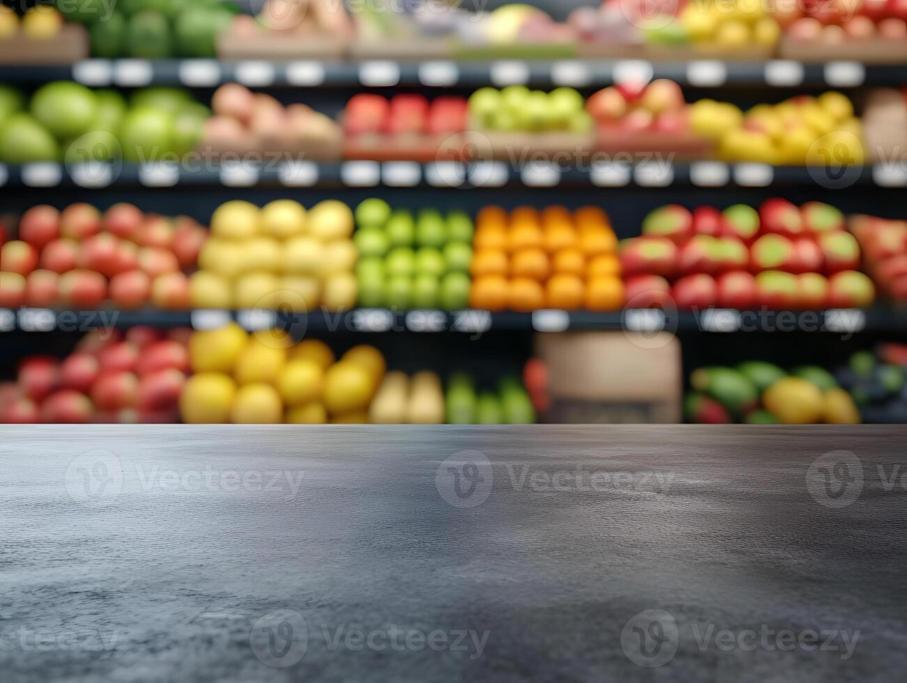 Gray Tabletop with Blurred Produce Display photo