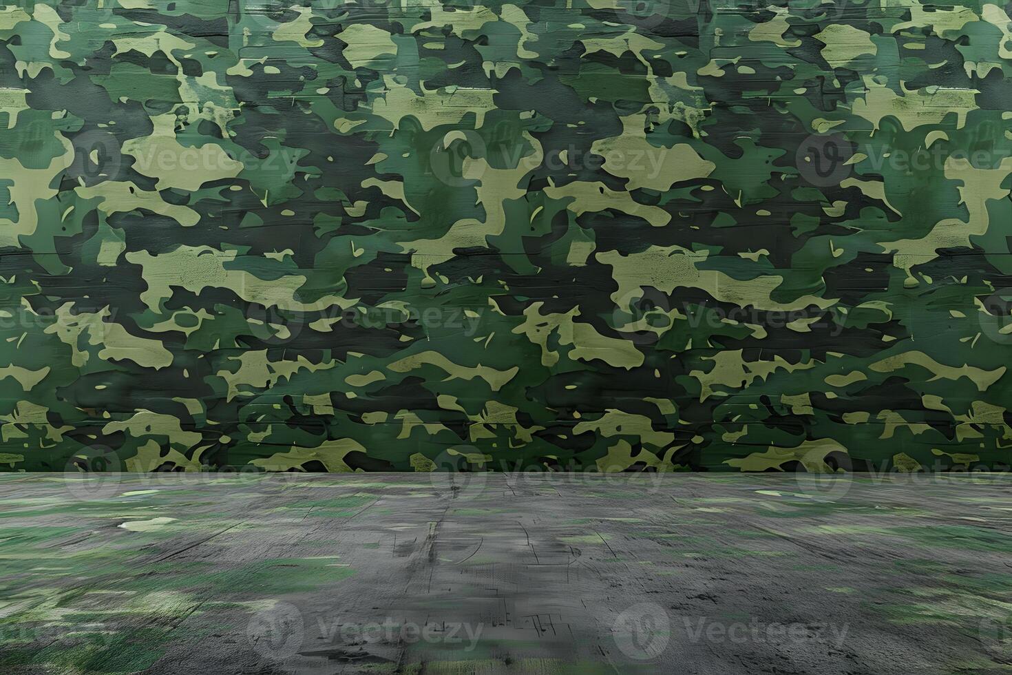 Camouflage Patterned Wall and Grey Floor photo