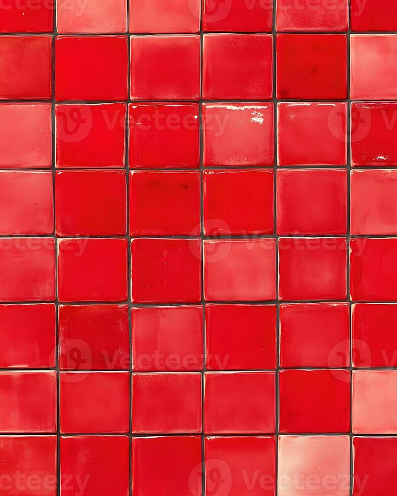 Grid of Red Ceramic Tiles photo