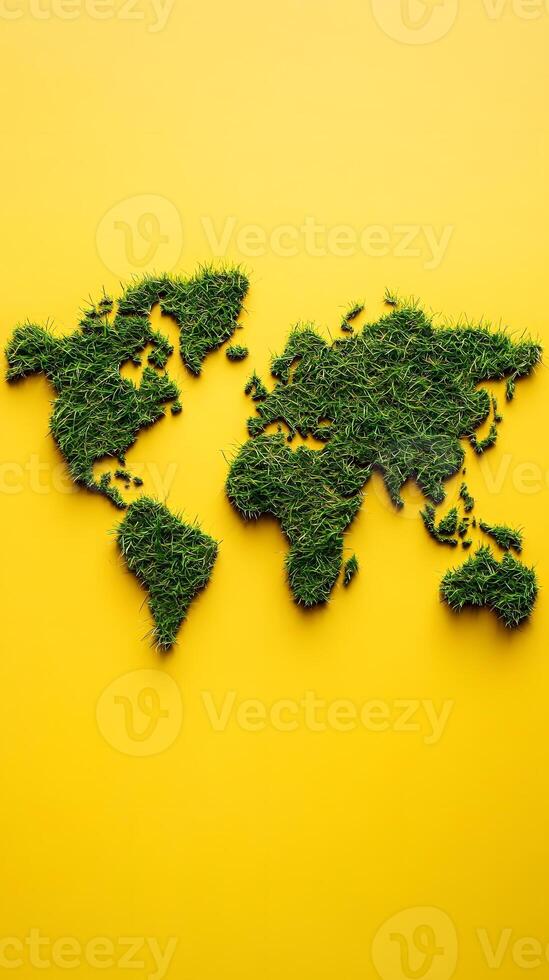 Grass World Map on Yellow Backdrop photo
