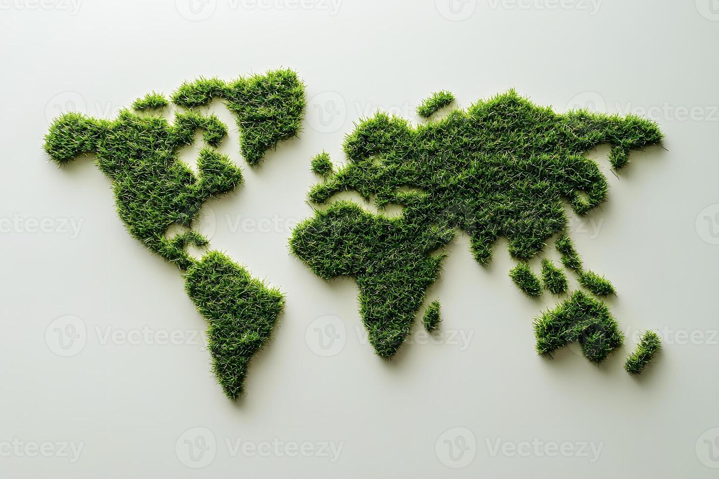 Green Grass World Map against White Background photo