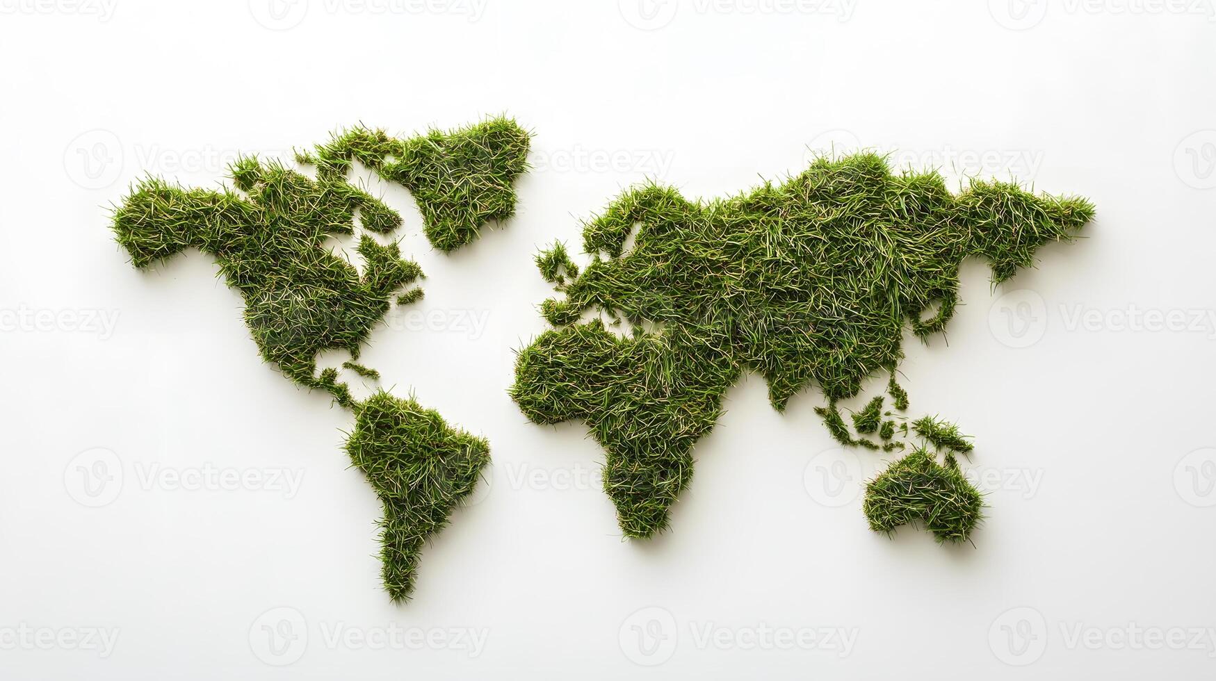 Green Grass World Map against White Backdrop photo