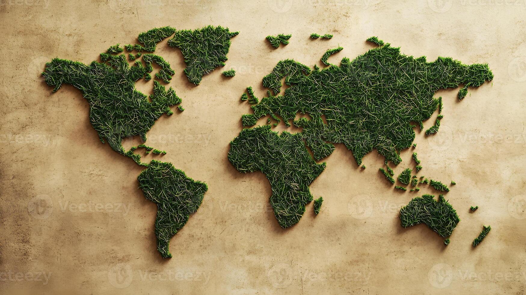 A Creative Representation of the World Map Made with Grass on a Textured Background photo
