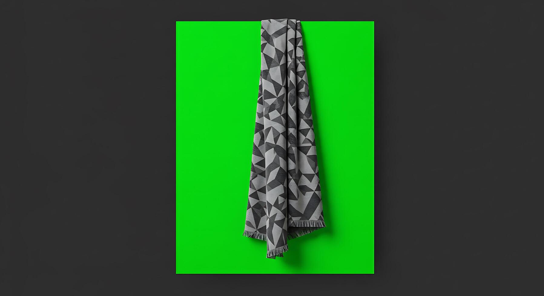 A green wall with a black and white scarf photo