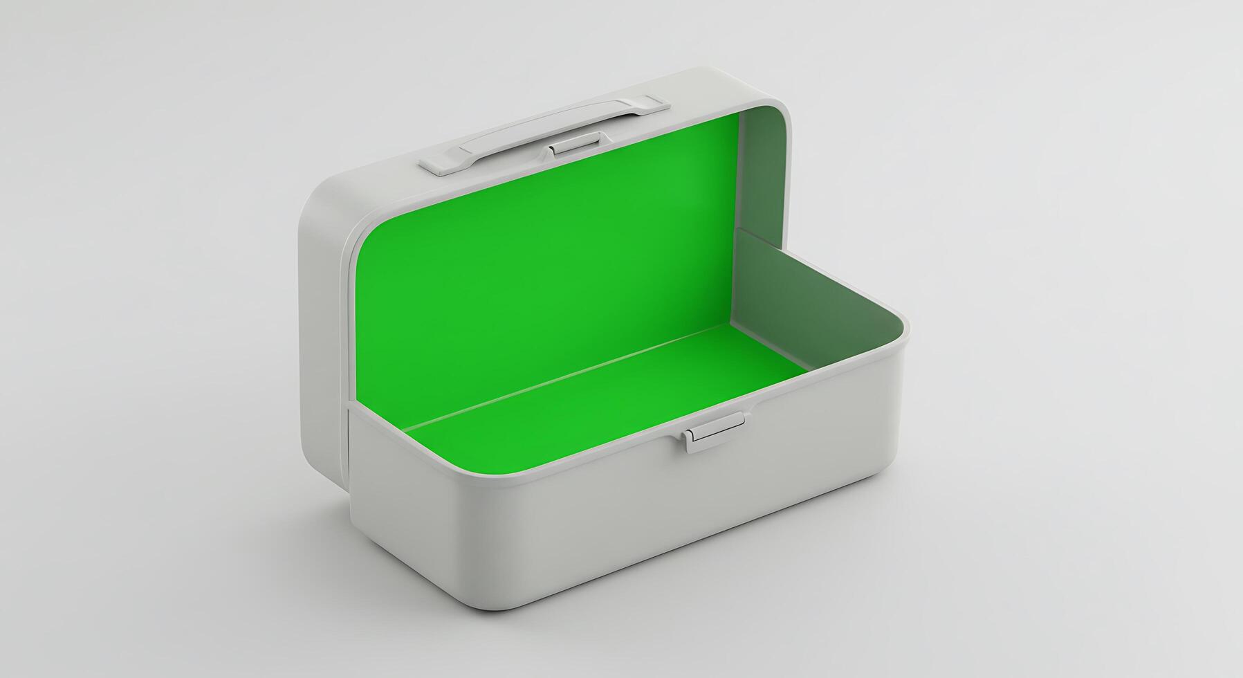 A white suitcase with a green screen inside photo