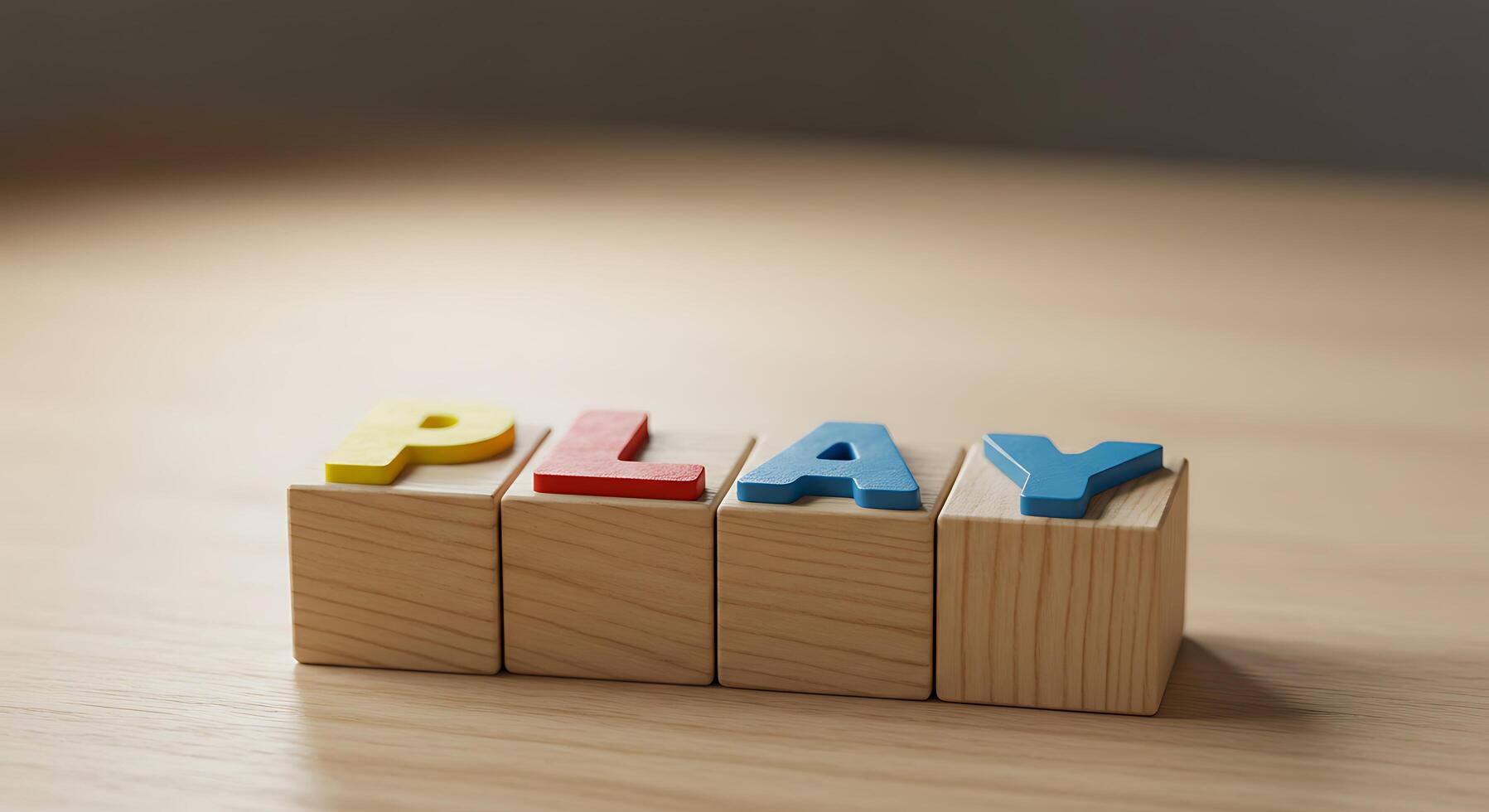 Play word made of wooden blocks on a table photo